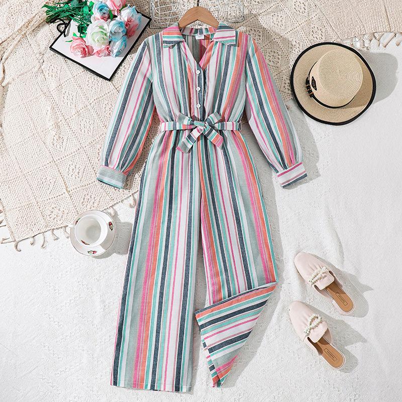 Girls Fashion One-Piece Summer-Autumn Children s Casual Striped One-Piece Pants 130cm=8Y