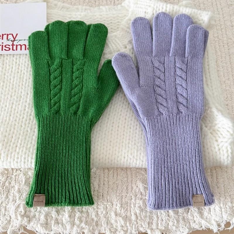 Australian Pure Wool Gloves for Women in Autumn and Winter Knitted Twisted Yarn Couple Cycling Warm Thickened New Style with Threads