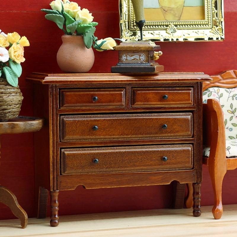 Genuine Wooden Drawer Chest Miniature Furniture For Model house Locations Highlighting Historical Handle Accents