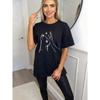Oversized T Shirt Black Cat And Hand Love Print For Casual Wear
