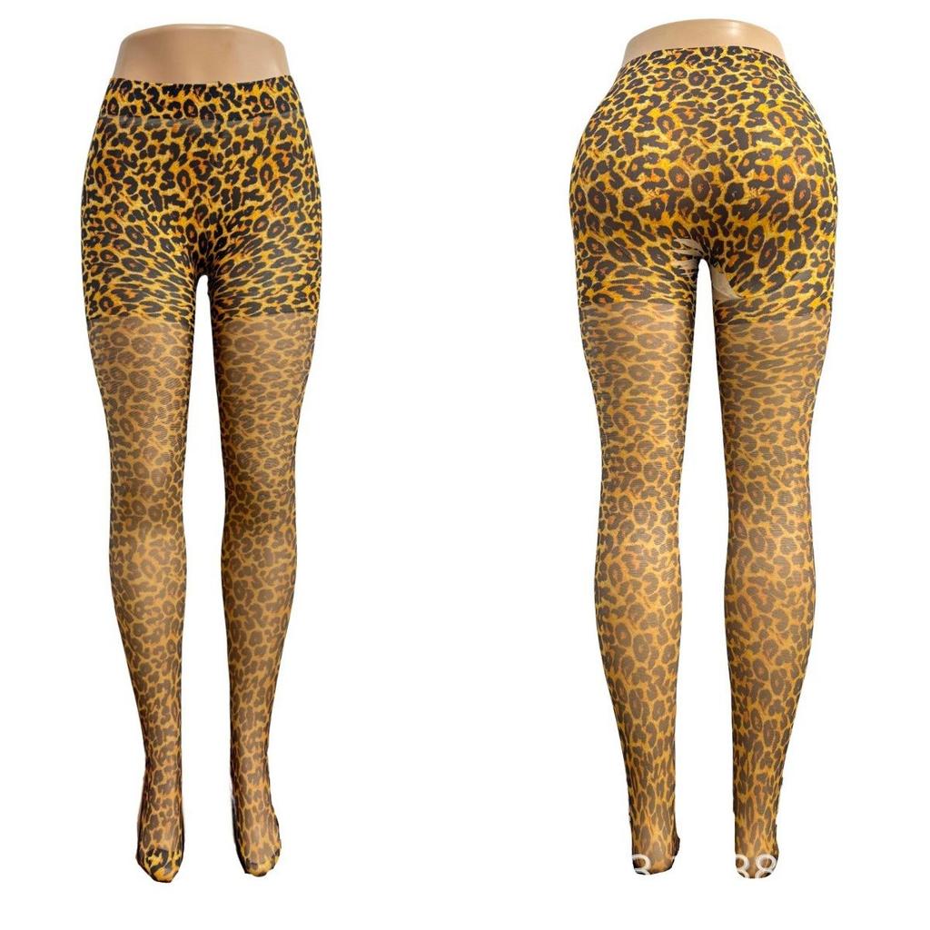Plus Size Tights Women's Leopard Print Printed Oversize Pantyhose Sexy High Stretch Pantyhose Printed Thin Pants
