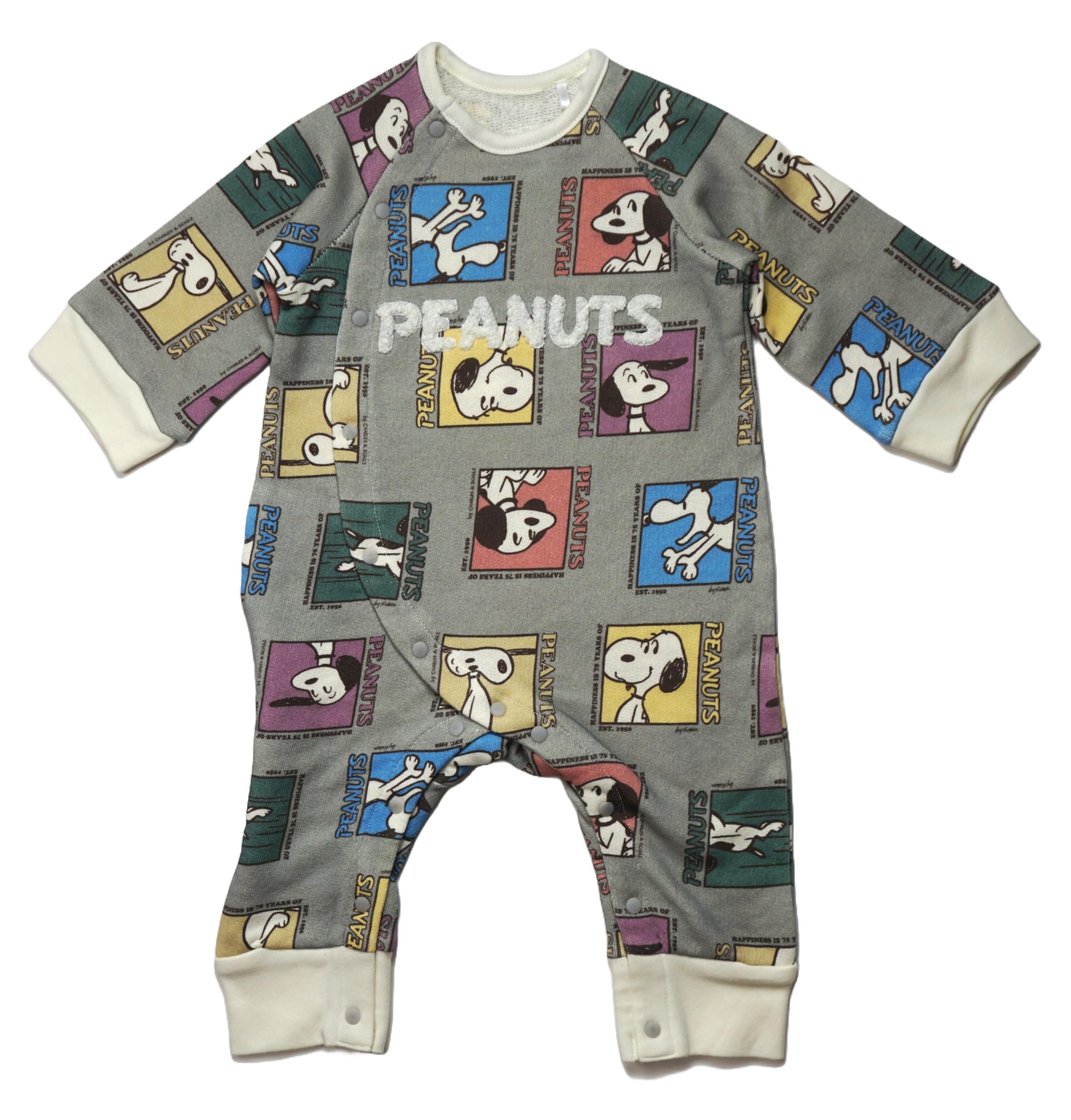 

Snoopy 75th Anniversary Art Front Baby 80 [TAKIHYO] Coverall, Opening, Clothes, 215151619, Charcoal,