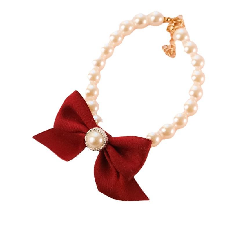 Luxuriöses, Vintage-inspiriertes Hundehalsband mit Perlenverzierungen, Glöckchen und Fliege, Haustierhalskette für Katzen und kleine Hunde, Zubehör für Kätzchen