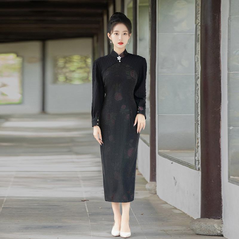 Black New Chinese Daily Suzhou Long Sleeve Autumn Cheongsam Improved Young 1011 New Women's Premium Spring and Autumn