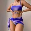 Tie Dye Halter Bikini Female Swimsuit Women Swimwear 3 Pieces Bikini Set with Sarong Bather Bathing Suit Swim