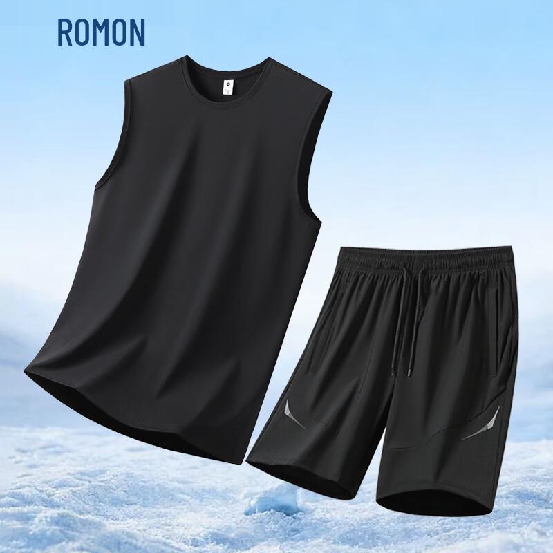 

ROMON Men s Casual Sleeveless T-shirt and Shorts Set 6XL
