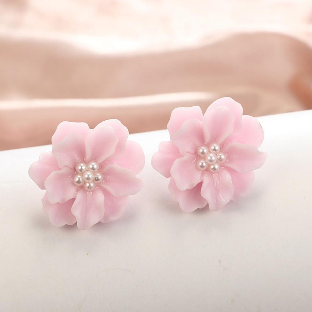 Trendy Camellia Stud Earring Exaggerated Versatile Flower Earrings For Women Summer Outdoor Ear Decoration Accessories 1 Pair