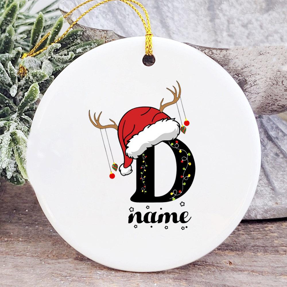 Baby's Christmas Ornament Personalized Initial with Name Ceramic Bauble Gift for Newborn Present for Baby Custom Xmas Decoration