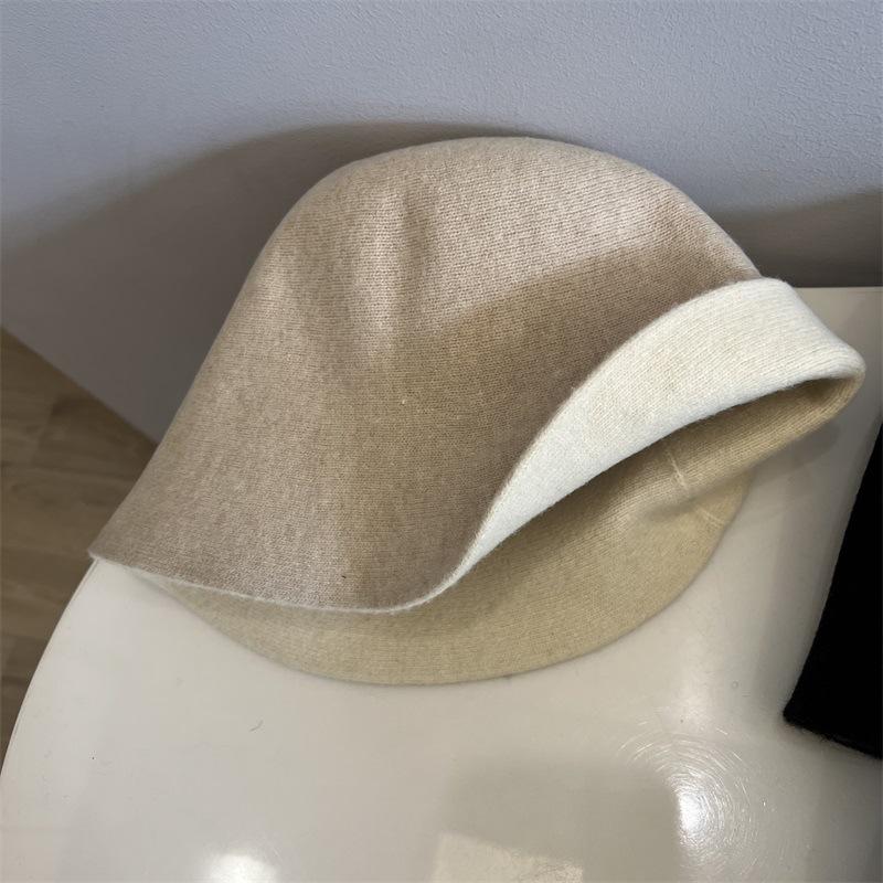 Double-sided knitted wool bucket hat women's autumn and winter new versatile face little fisherman hat