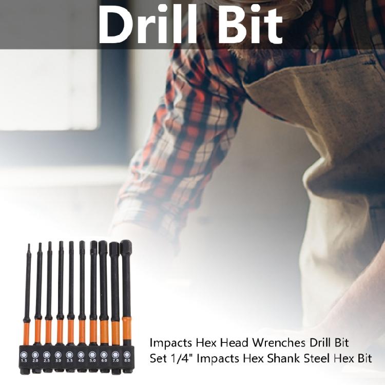 10Pcs 1/4" Hex Head Wrenches Drill Bit Impacts Driver Bit Set Magnetic Tip Magnetic Screwdriver Bit Hex Drill Bit