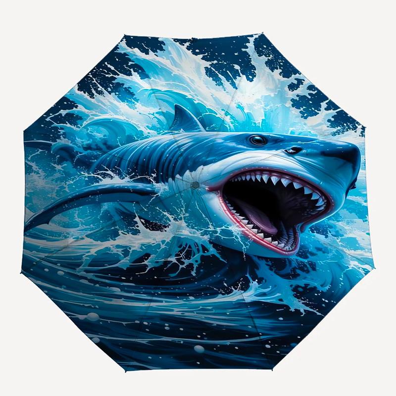 1pc Great White Shark Breaking Through Water Umbrella with Plastic Handle,Suitable for All Seasons UmbrellaPT577