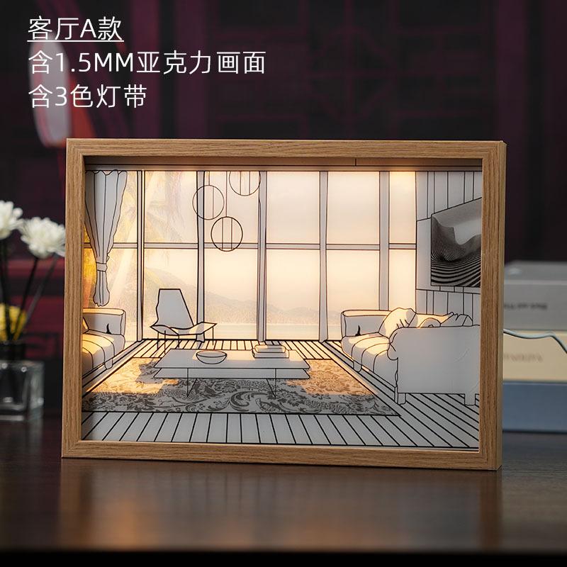 LED Night Light Decorative Light Painting USB Plug Dimming Wall Artwork Table Lamp Gift Indoor Sunlight Window Wooden Photo Lamp