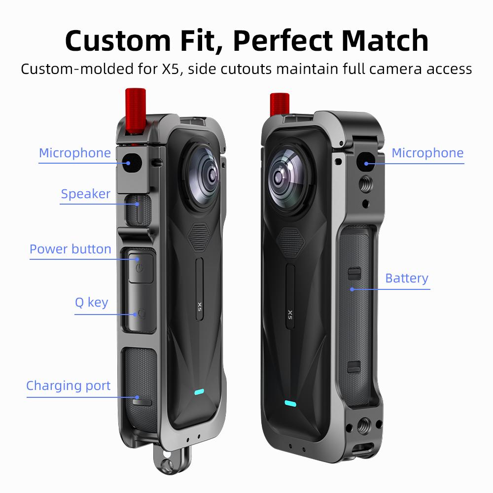 Flymile Metal Cage Protective Case for Insta360 X5 Accessories Aluminum Alloy Expansion Frame Adapter Mount with Lens Guard