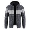 Men's Hooded Sweater Cardigan Plus Velvet Autumn and Winter Men's Knitted Sweater Color-blocking Youth Coat