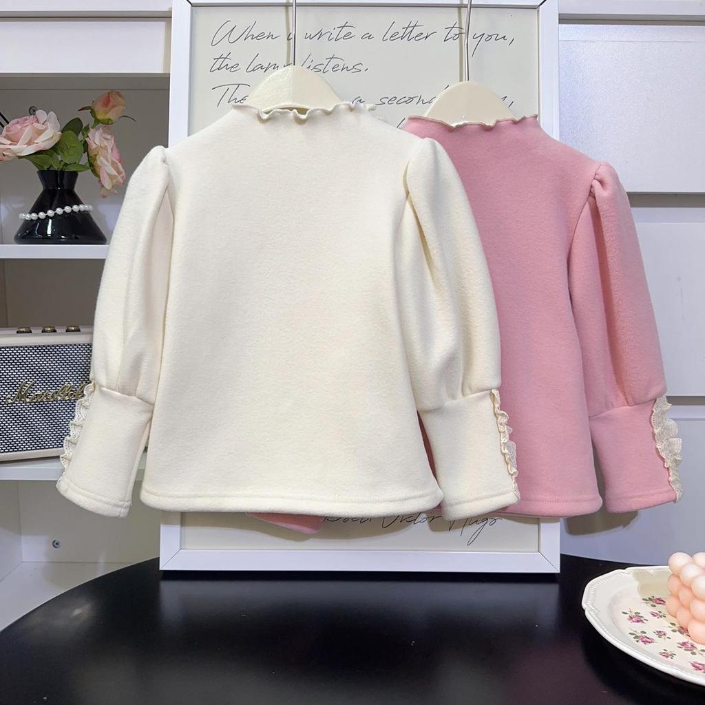Girls' Princess Lace Ruffle Sweatshirt - Winter Long Sleeve Base Shirt