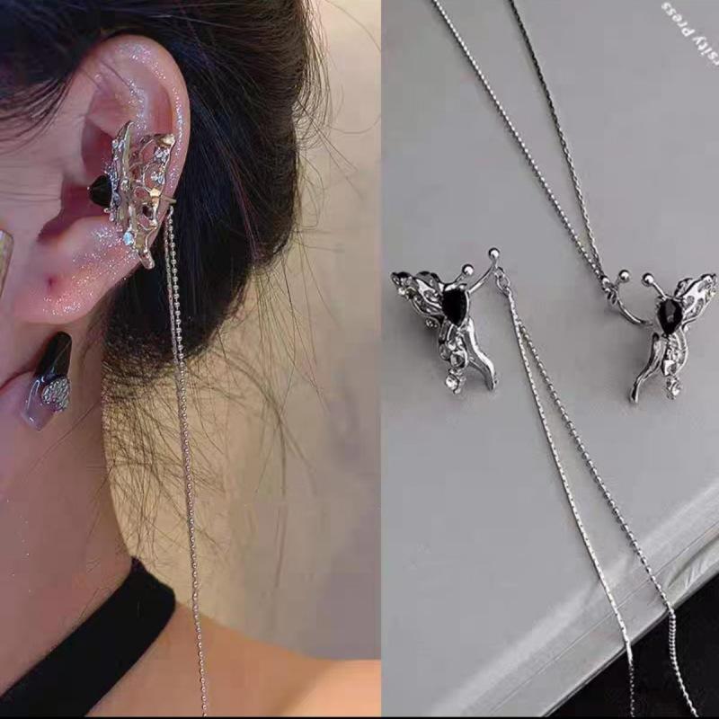 Temperament Long Butterfly Tassel No Ear Pierced Ear Clips Niche Temperament Cool Versatile Atmospheric Ear Clips Fashion Ear Accessories