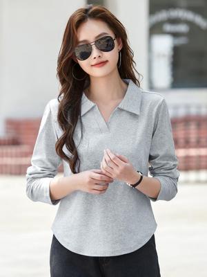Yuwéi Women's Autumn 2025 Long Sleeve Polo Shirt - Casual Loose Fit