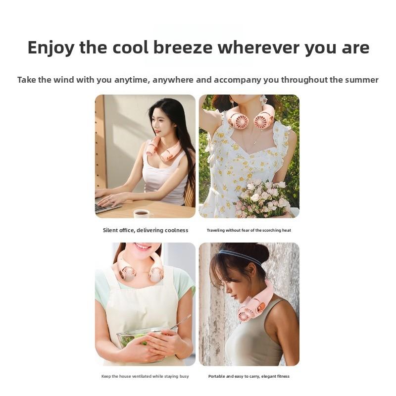 Silicone Neck Fan Mini Portable USB Charging Outdoor High Wind Adjustment Neck Fan