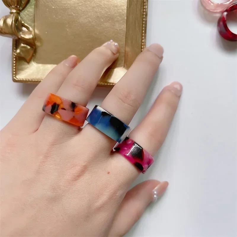 Colorful Open Marbling Ring Aesthetic Acetate Colorful Acrylic Thick Round Rings for Women Girls Jewelry Accessories Gifts
