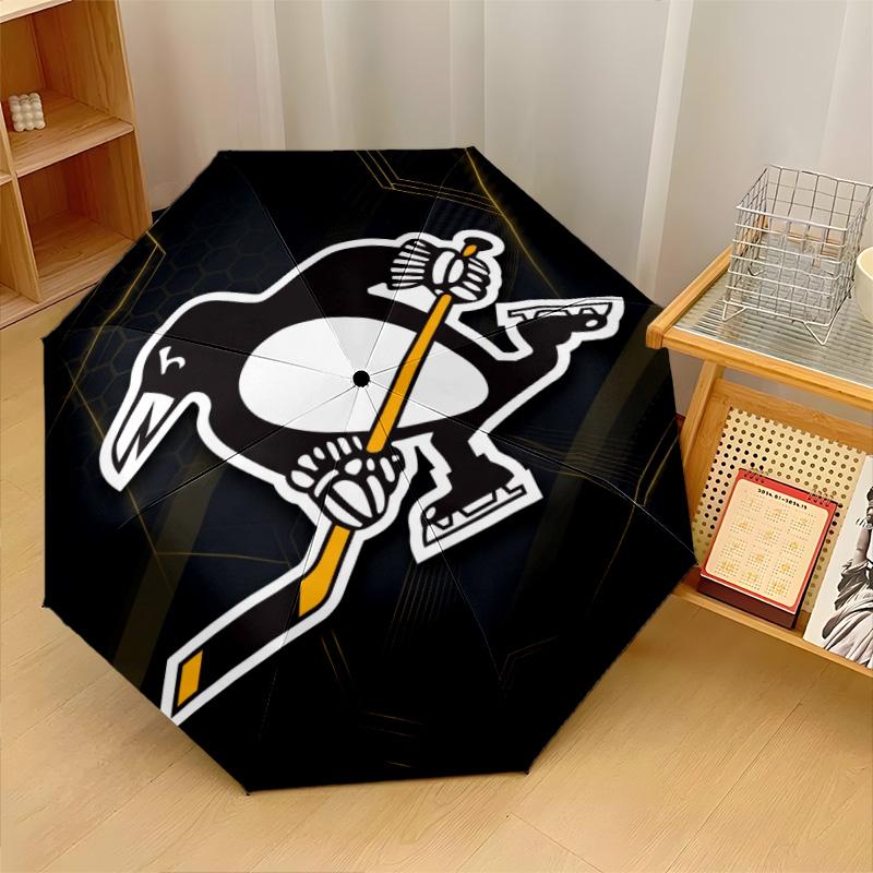 Pittsburgh Penguins Print Auto 8?Ribs Folding Umbrella Wind Resistant Lightweight Automatic Umbrella For Daily Travel