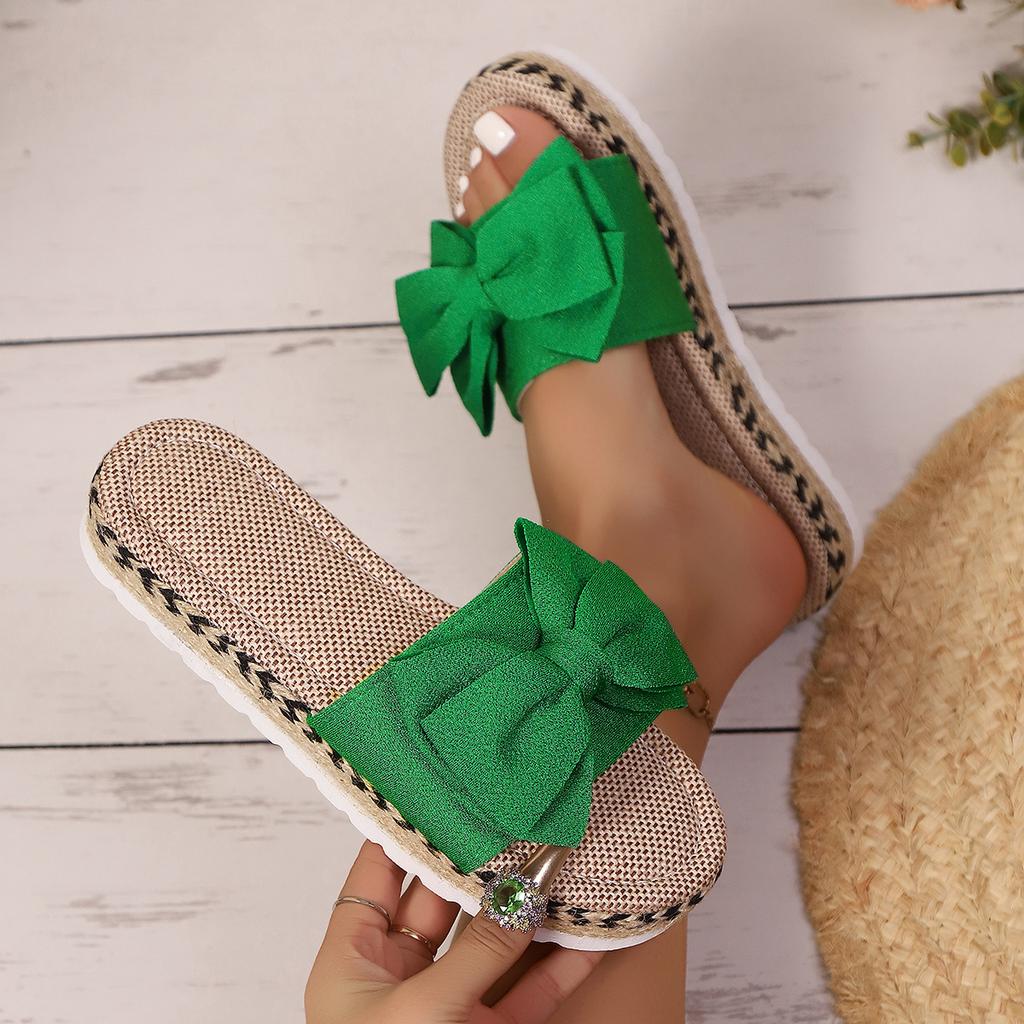 Modne Damskie Baleriny Klapki Letnie Modne Sandały z Kokardą Płaskie Buty dla Kobiet Casualowe Klapki na Plażę Wsuwane Damskie Zapatos De Mujer