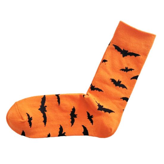 Halloween Party Pumpkin Bat Print Men Breathable Cotton Middle Tube Crew Socks