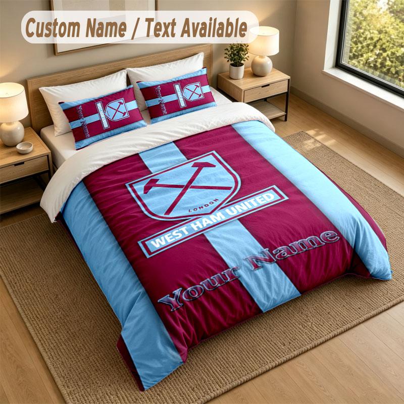 Bedding Set 1 Duvet Cover 2 Pillowcases West Ham United FC Print Soft Bed Linen Bedroom Decor