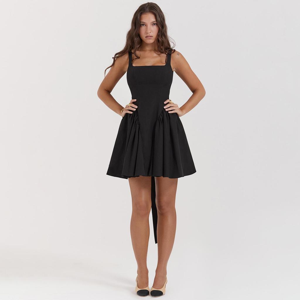 Femei Design Sense fără spate rochie mini cu bretele spaghete, cu decolteu în V, talie înaltă, solidă