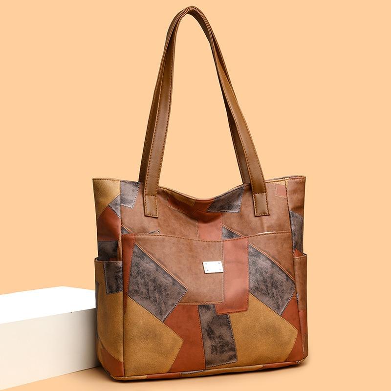 Women's Fashion Large Capacity Soft Surface Splicing Contrast Color Tote Bag Summer Shopping Bag Underarm Shoulder Bag