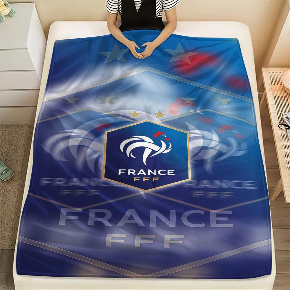 France football logo Printed Flannel Blanket, soft throw for bedroom sofa, washable,soccer fan merchandise, great gift.