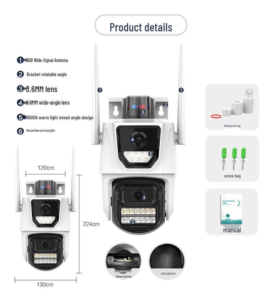 Dual-Lens Night Vision Surveillance Camera with Two-Way Audio