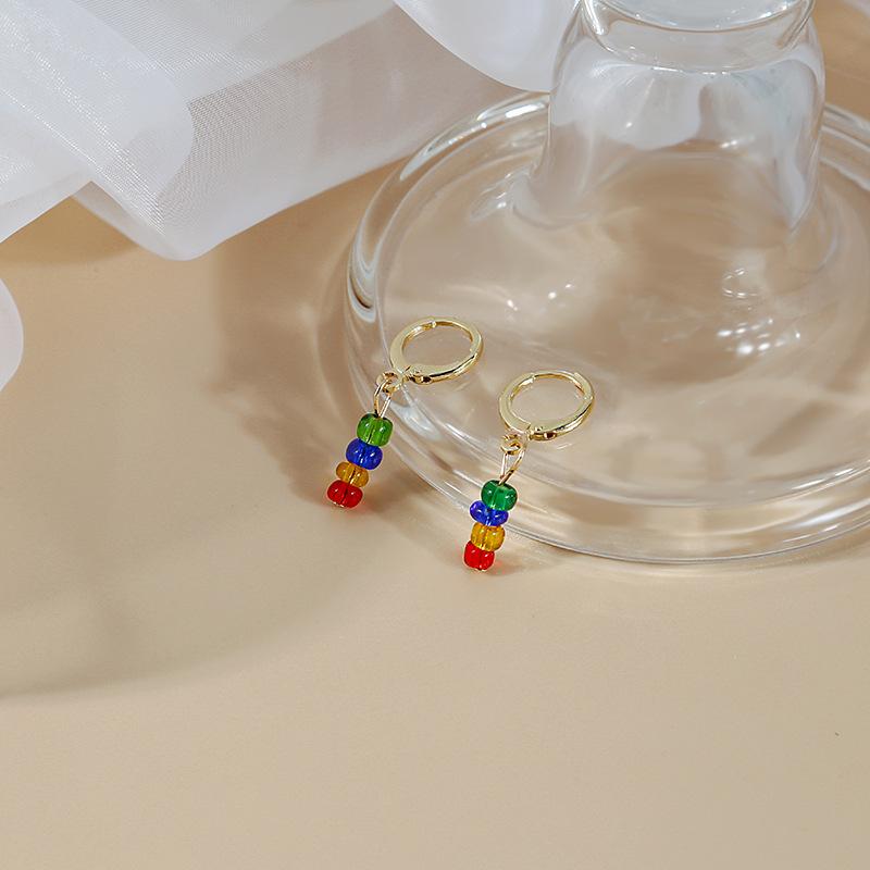 Summer Earrings Red, Yellow And Blue Childhood Glass Beads Retro Girl Earrings Exquisite Luxury Ear Buckle Earrings