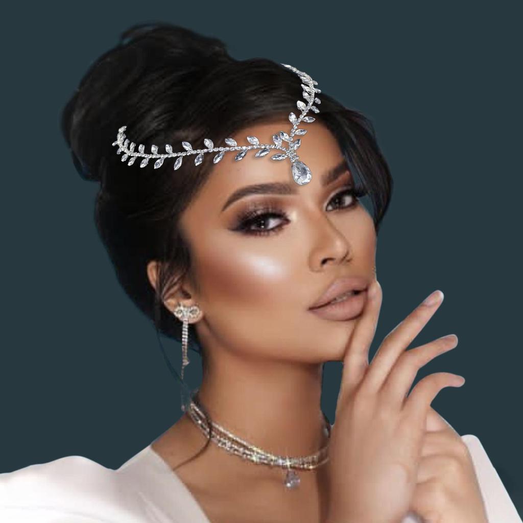 Rhinestone Bridal Headpiece: Handmade Wedding Forehead Chain & Hair Accessories A484