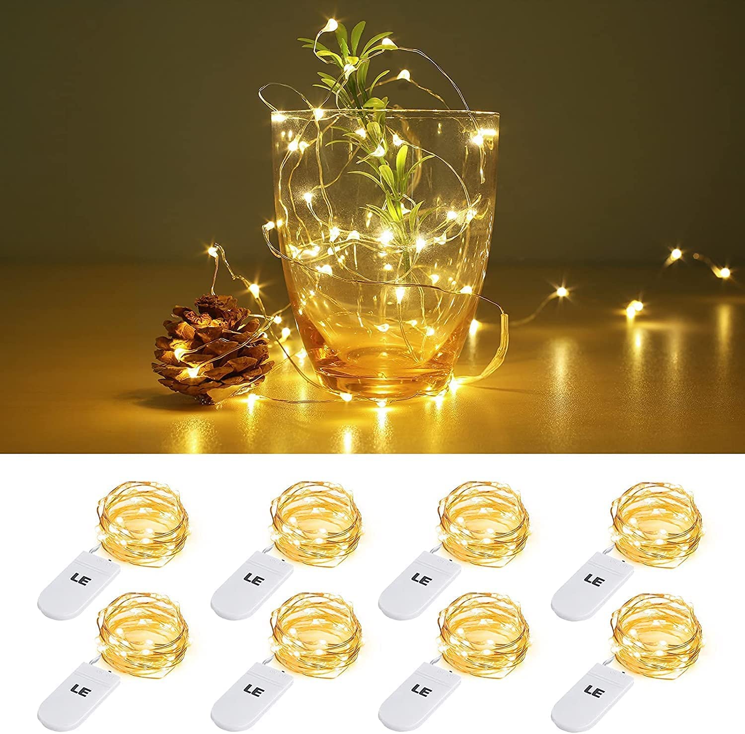

Lighting EVER LED String Fairy 20 Warm Waterproof Copper Christmas Decorative Christmas Tree 16 Button Cell Batteries Included Lights,