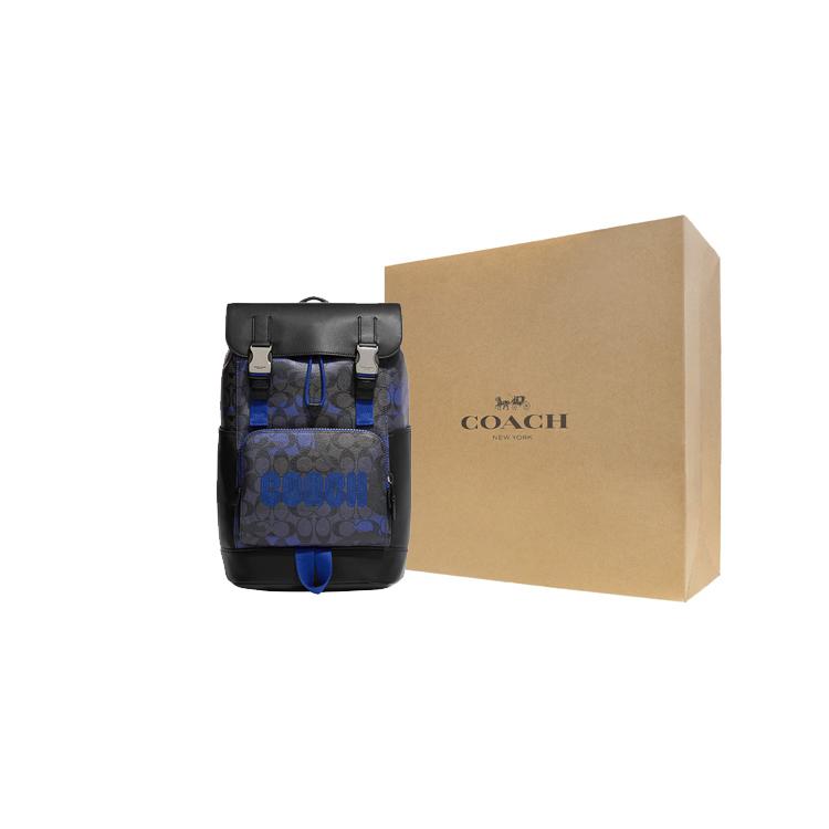 New COACH Track Cow Leather With Textile Backpack Tubas Men's Blue & Bronze CC016-QBTKG