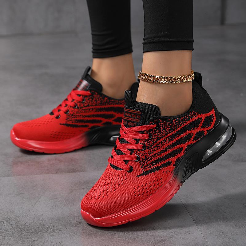 Sneakers Women's Red Shoes Casual Breathable Lightweight Mesh Running Shoes Air Cushion Shock Absorbing Women's Shoes