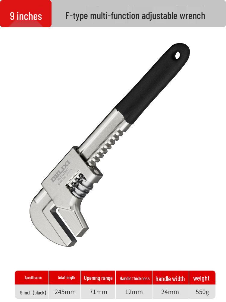 Delixi Multi-Function Adjustable Wrench with Large Opening and Thickened Jaw