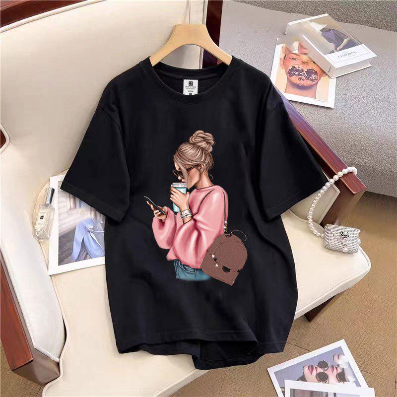 New Women T Shirt Summer Fashion Korean Print Short Sleeved Women Casual Round Neck Clothing Tops Harajuku Sleeve Casual