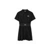 Printed Letter Logo Fashion Casual College Style Loose Waist Belt Short Sleeve Dress Women Dresses Black F11W229318FBK