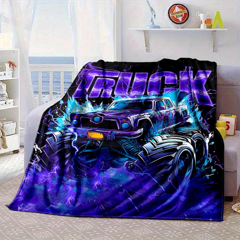Electric Monster Truck Art Blanket Flannel Blanket for bed, sofa, Camping, Hiking, Picnic Essentials, gift for family Fan gifts