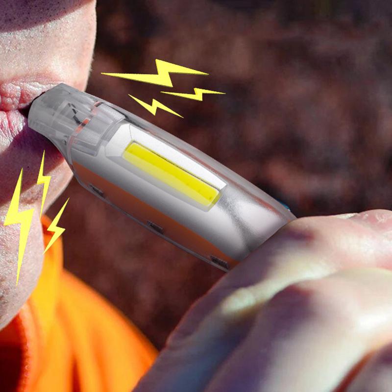Sifflet de Survie de Camping Extérieur Sifflet de Secours avec Lumière LED Mini Lampe Torche Rechargeable Lampe Torche d'Urgence à Réglage 3 Vitesses