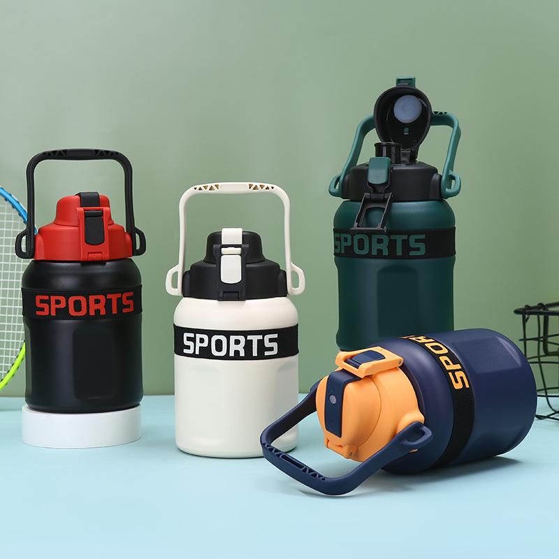 Large Capacity Fashion Outdoor Sports Kettle Stainless Steel Thermos Cup Portable Spring Cover Double Drinking Cup