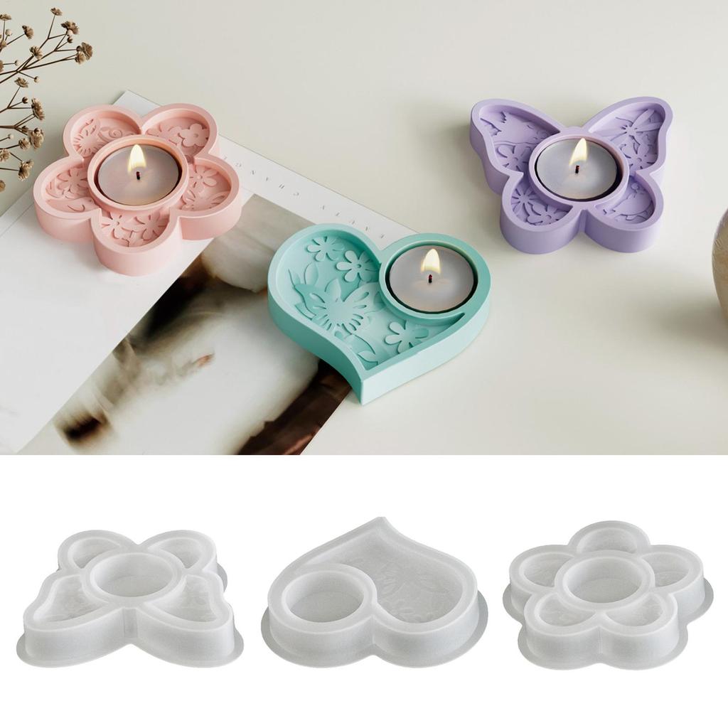 3Pcs Candlestick mold Butterfly Flower Candle Holder Silicone Molds DIY Candlestick Tray Plaster Concrete Mould Home Decor