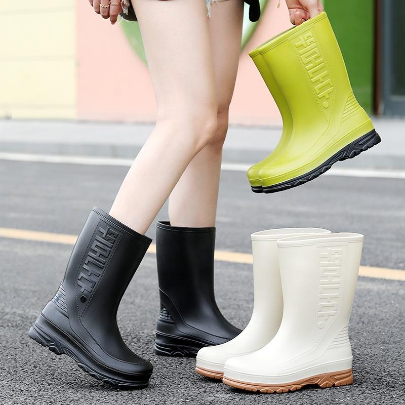 New fashion women's rain shoes PVC elegant medium tube women's water shoes non-slip sole women's rubber shoes work commuter rain boots