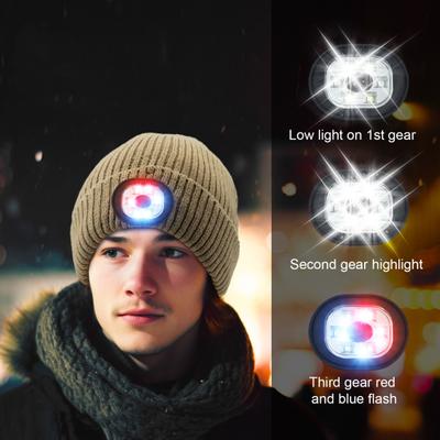 Unisex Einfarbige LED-Lichtmütze Fleecefutter Strickmütze Winter Outdoor Ridding Nachtlauf Warnlichtmütze Streetwear