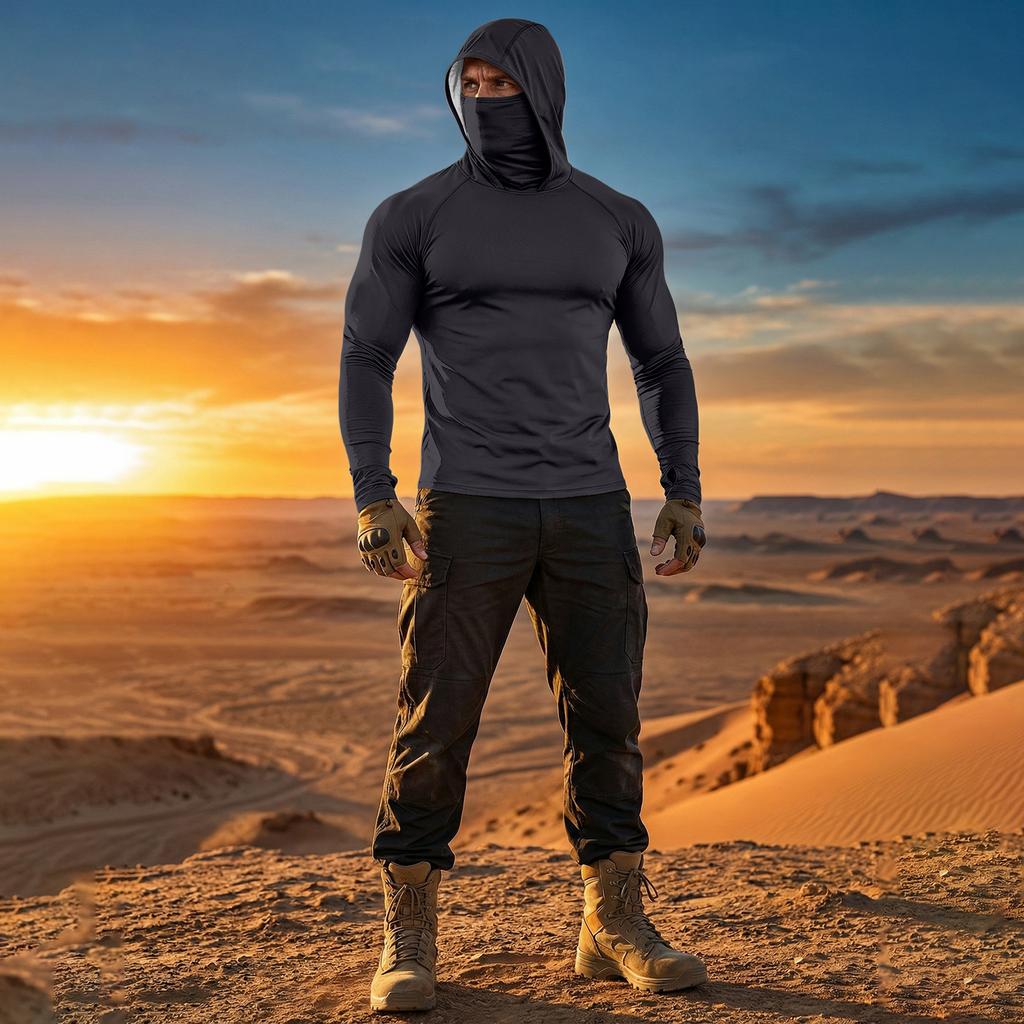 Herren Langarm-Sonnen-Hoodie mit Gesichtsschutz, Leichter, Atmungsaktiver Sport-Pullover für Outdoor-Aktivitäten