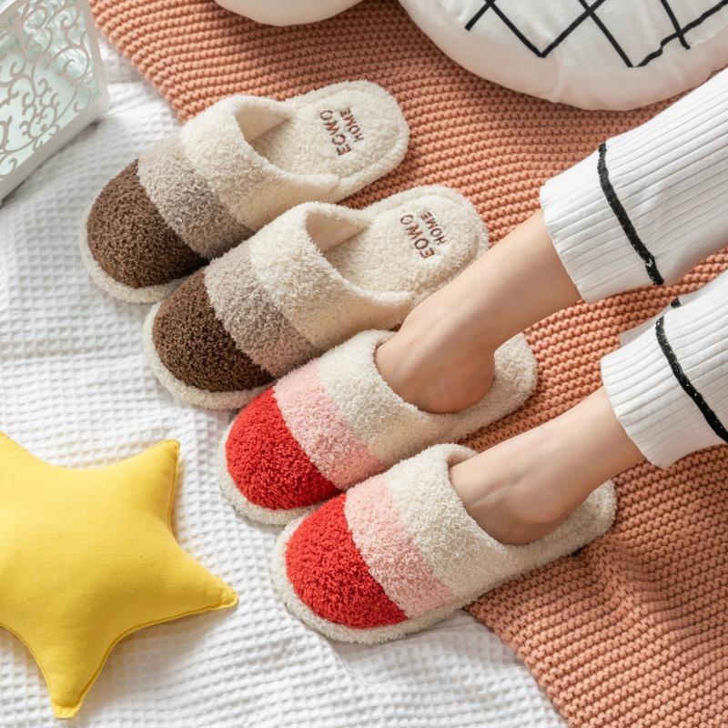 Cotton slippers women's autumn and winter home fluffy slippers cute home men's non-slip stall