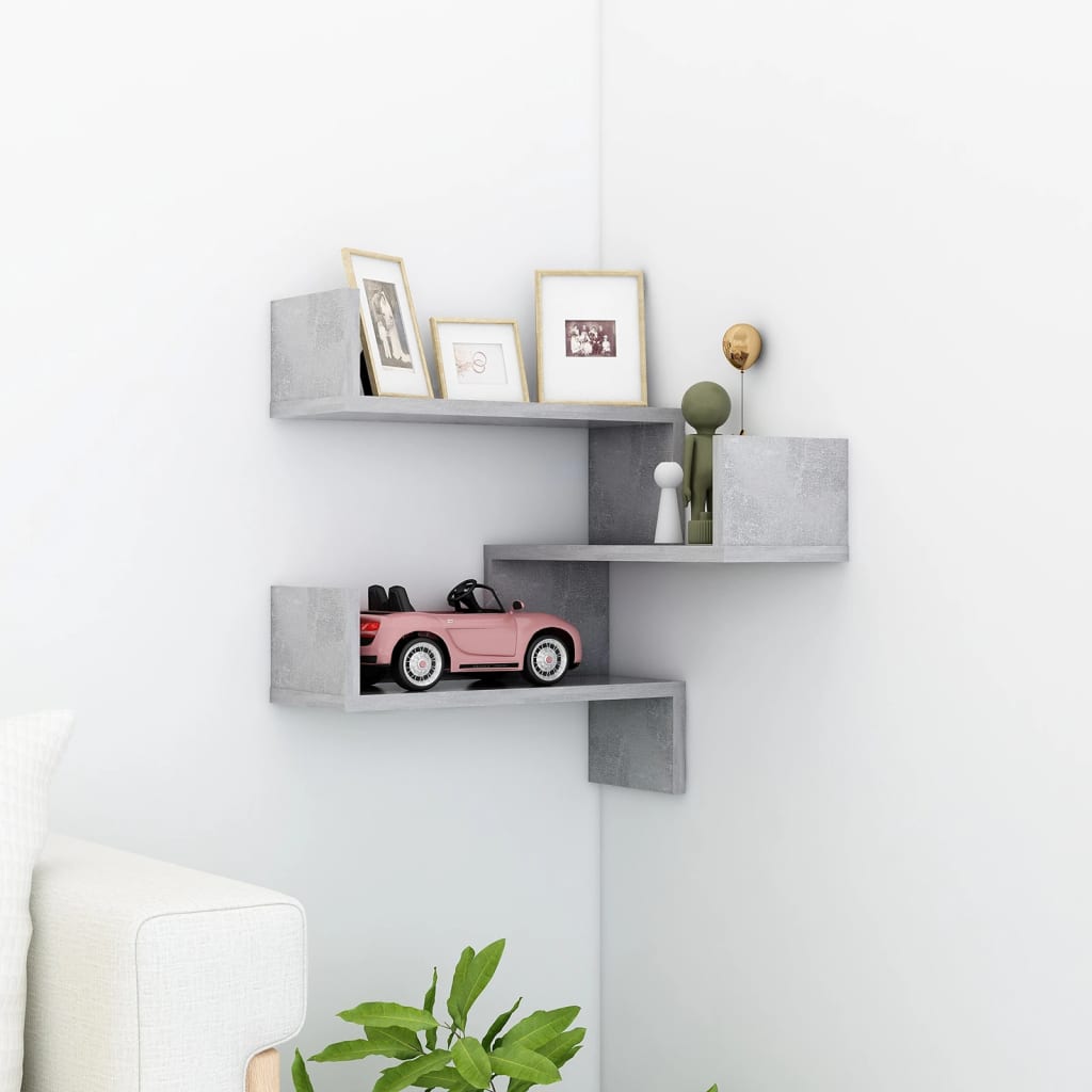 Wall Mounted Corner Shelf Concrete Grey 40 x 40 x 50 cm Wood Based Material