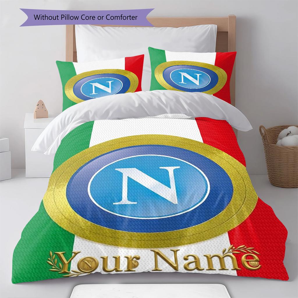 Napoli Crest Custom Name Pattern Bedding Quilt Set Quilt Cover Pillowcase Home Birthday Gift(1 * duvet cover + 2 * pillowcase, without core)