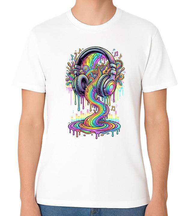Colourful Headphones Music T-Shirt DJ Festival Audio Graphic Tee S